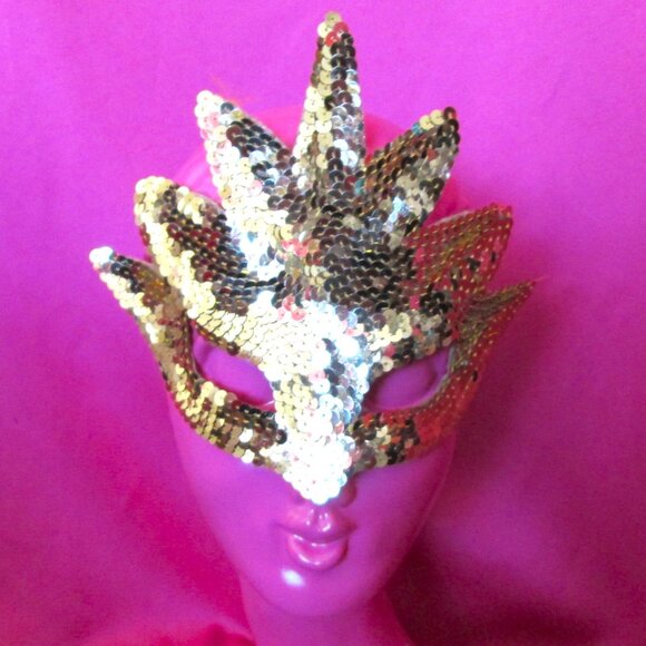 vintage gold sequin masquerade mask halloween costume - Picture 2 of 3